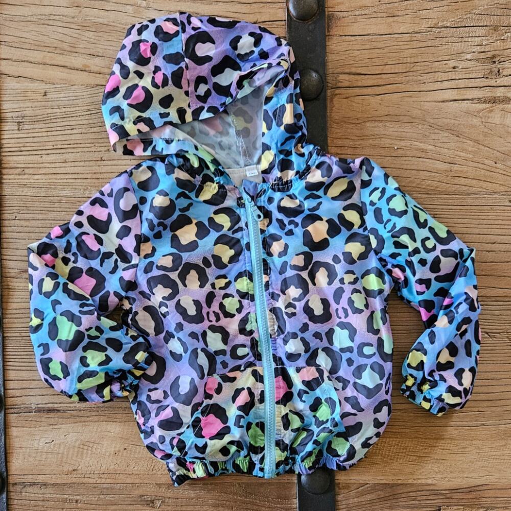 Shein Leopard Print Rainbow Windbreaker Jacket sz 5T
